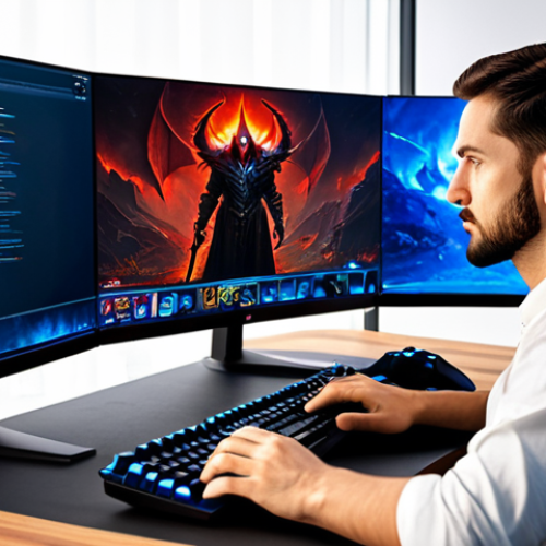Home 6 **Prompt for Graphics Optimization Focus:**
A professional adult gamer, dressed in modest, comfortable attire, intently focused on a computer monitor displaying the Diablo 4 game environment. The screen shows vibrant, high-quality graphics of the game world, reflecting smooth gameplay and excellent visual fidelity. The gamer is seated at a clean, modern gaming desk with a proper ergonomic setup, illuminated by soft, natural lighting. The scene emphasizes optimal visual quality and seamless performance. Perfect anatomy, natural pose, well-formed hands, correct proportions, professional photography, high detail. Safe for work, appropriate content, fully clothed, family-friendly.