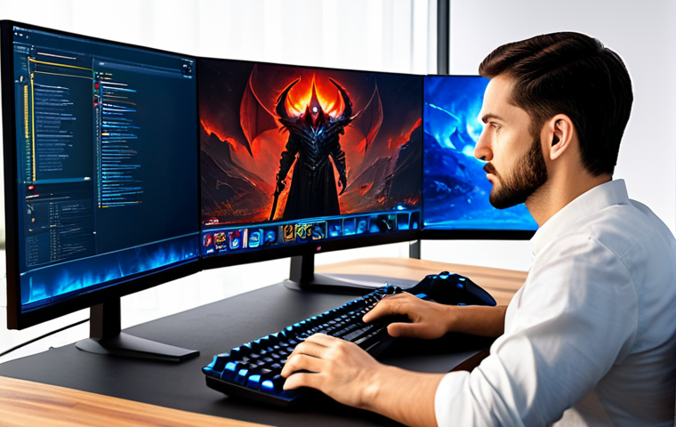 **Prompt for Graphics Optimization Focus:**
A professional adult gamer, dressed in modest, comfortable attire, intently focused on a computer monitor displaying the Diablo 4 game environment. The screen shows vibrant, high-quality graphics of the game world, reflecting smooth gameplay and excellent visual fidelity. The gamer is seated at a clean, modern gaming desk with a proper ergonomic setup, illuminated by soft, natural lighting. The scene emphasizes optimal visual quality and seamless performance. Perfect anatomy, natural pose, well-formed hands, correct proportions, professional photography, high detail. Safe for work, appropriate content, fully clothed, family-friendly.